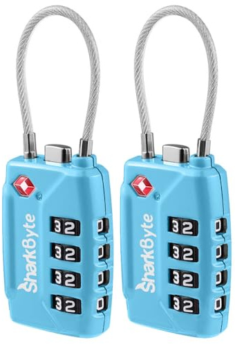 SharkByte TSA genehmigtes Gepäckschloss | 4-stelliges Zahlenschloss für Rucksäcke & Koffer (2er-Pack)
