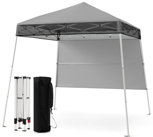 COSTWAY Carpa Plegable 1,8x1,8 cm, Pop up, Cenador para Jardin con 1 Pared Lateral, Altura Ajustable, Bolsa de Transporte, Pergola Pabellón de Jardin Camping Picnic (Gris)
