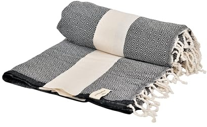 Tadussi® XXL Strandtuch, 200 x 200 cm, Baumwolle, Fouta-Stil, Stranddecke & Picknickdecke, Sandfrei, Schnell Trocknend (Anthrazit, 200 x 200 cm)