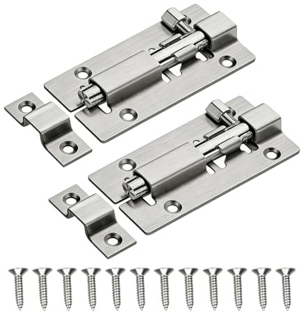 2 PCS Stainless Steel Door Lock Slide Bolts Locks with Screws Door Latch for External & Internal Doors Door Bolt for Bathroom Toilet (Sliver)