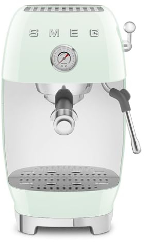 Smeg, Machine à Café Espresso Manuelle ECF03PGEU, Thermoblock, Fonction Cold Brew, Buse Vapeur et Manomètre, Réservoir de 1,4 L, 1650 W, Vert d'Eau