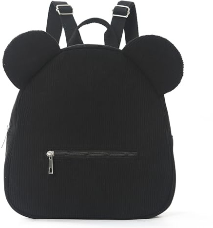 Hernin Mochila Escolar Mini para Niños Pequeños Mochila Infantil de Peluche con Osito Mochila Mini Peluda para Niños de Guardería para Colegio (pana-negro)