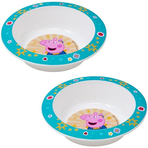 Stor Peppa Gris skål barn set om 2 – frukostskålar för barn – plastskålar återanvändbara och BPA-fria – barnskålar för müsli, snacks och frukt