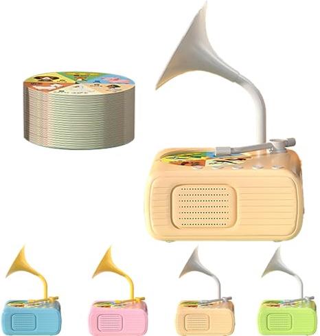 Kids Phonograph with 104 Cards, 2025 New Early Education Phonograph Story Machine, Toddler Gramophone Toy, Screen Free Portable Audio Player for Kids 3-12 Musical Sensory Toy for Boy Girl (Yellow)