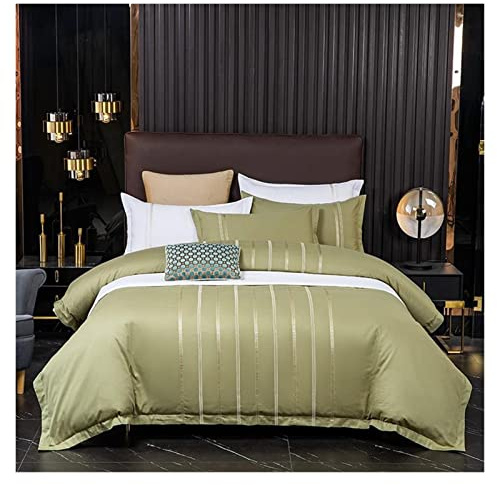 Conjunto de sábanas de la Cama Juego de Cubierta de edredón Bordado Vertical 4 Piezas de algodón Suave y Transpirable Doble/Rey = Kiz Juego de Ropa de Cama Blanca con sábanas para Almohadas de