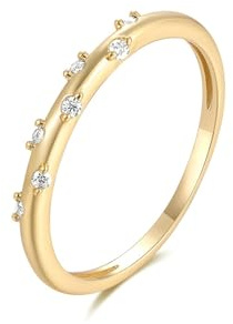 Lirzxin Verlobungsring Gold Damen 375 9K, Hochzeitsringe Damen Vorsteckring Schlicht mit 2 Krappen Rund Moissanit Freundschaftsringe Partnerringe Gelbgold Größe 51 (16.2)