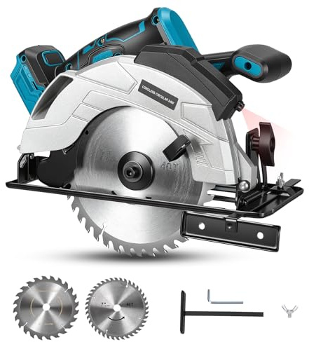 Cordless Circular Saw Compatible with Makita 18V Battery, 7 Inch 185mm Circular Saws with 2 Blades, 1200W Brushless Motor 3900RPM, 0-45° Bevel, 57mm/41mm Cutting Depth for Wood Plastic (No Battery)