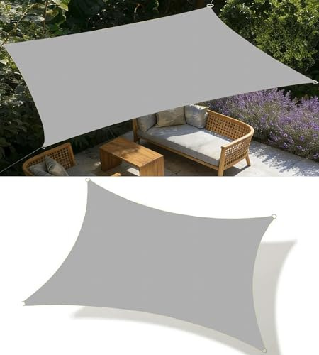 Vela Ombreggiante Impermeabile 1.5x3M Tenda da Sole per Esterno Vele Ombreggianti Rettangolare Telo Parasole con Anello D Corda Protezione UV Tenda a Vela per Giardino Balcone Terrazza Grigio chiaro