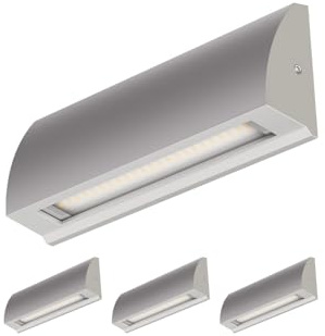 ledscom.de 4x LED Wandleuchte/Treppenlicht SEGIN für außen, IP54, flach, Downlight, grau matt, eckig, 6,2 W, 566lm, warmweiß