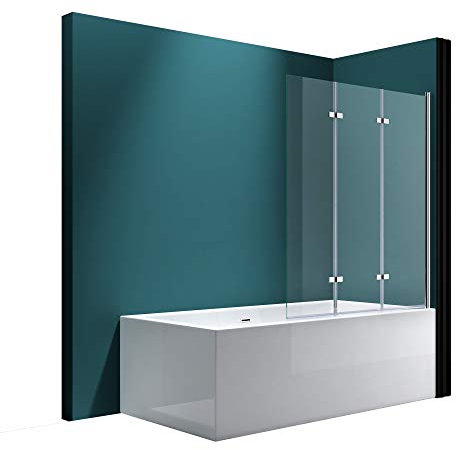 Mai & Mai Mampara para bañera de pared de ducha 130x140cm derecha, mampara de bañera plegable, vidrio transparente ESG 6 mm Nano-sellado C116R