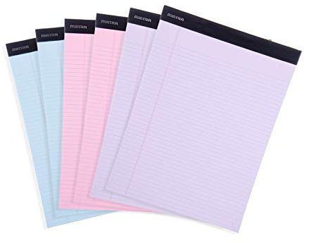 Mintra Office Colorful Legal Pads - Includes 2 Blue, 2 Pink, and, 2 Green Writing Pads, Micro Perforated Lined Sheets, Ideal for Professional & Personal Use, 8.5x11 Narrow Ruled, 6 pack Basic Pastel