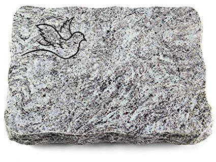 Wilhelmy Grabmale Grabplatte, Grabstein, Grabkissen, Urnengrabstein, Liegegrabstein Modell Pure 40 x 30 x 5 cm Marina Blue-Granit, poliert inkl. Gravur (Sandstrahl-Ornament Taube 2)