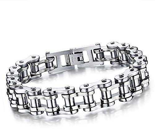 CMJ Men's Titanium Steel Bicycle Bike Link Chain Design Silver Biker Bracelet UK