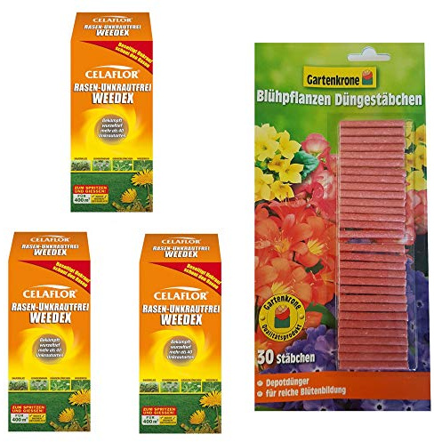 3 x 400 ml Rasen Unkrautfrei WEEDEX + 30er Düngestäbchen