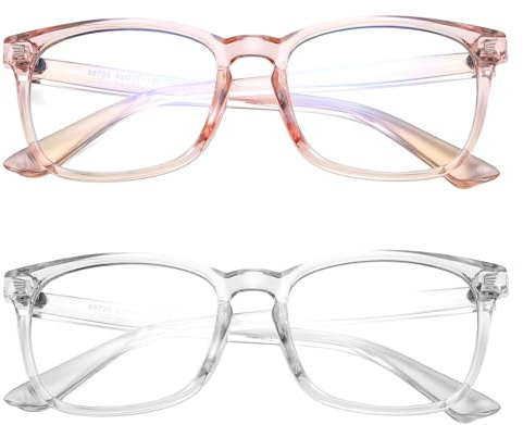 Hycredi Kids Blue Light Blocking Glasses for Boys & Girls – Reduce Eye Strain from Screens, UV Protection, Lightweight & Comfortable for Computer, Gaming, TV & Phone - (Clear Pink +Clear)