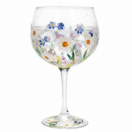 Hand Painted Gin Glass | Dainty Daisies | 1 Piece - 9x9x21 cm | Gift For Women & Men, Designed By Lynsey Johnstone, Luxury Wine Glass, Every Occasion