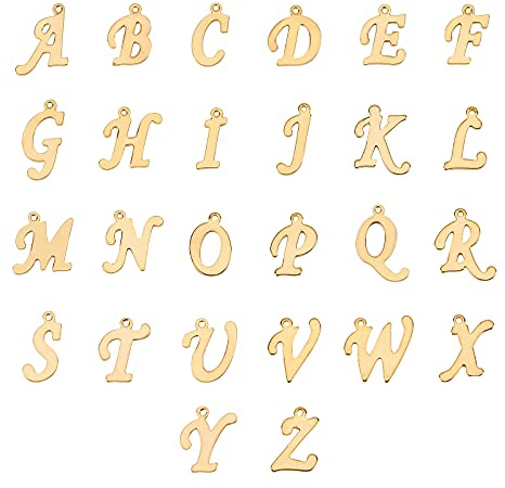 UNICRAFTALE Über 52 Stk Edelstahl Brief Anhänger 1mm Loch Metall A ~ Z Letter Charms Golden Laser Cut Buchstaben Anhänger Für Armbänder Halsketten Ohrringe Schmuckherstellung