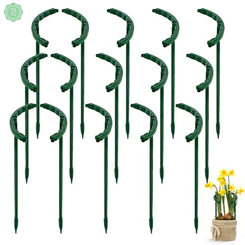 Pflanzenstütze 15 Stück 25 * 13.5CM Blumenstütze Kunststoff Pflanzen Stützring Kleine Pflanzenstütze Pfahl Gartenstütze für Pflanzen Blumen Gemüse (Grün)