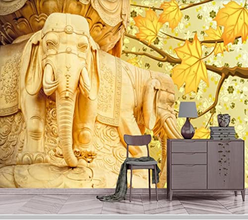 Frtmsticker Papier Peint Autocollant Murale 3D Feuille D'Érable Animal Éléphant Papier Peint Photo 3D Enfants Chambre 3D Murale Pvc Autocollant Wall Art Garçon Fille Chambre Affiche Murale 300X200Cm
