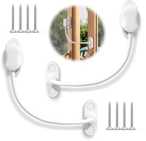Bwintech Lot de 5 limiteurs de fenêtre sans clé blancs, câble de sécurité pour fenêtre UPVC, limite les espaces ouverts pour garder les enfants en sécurité et éviter les blessures et le vol
