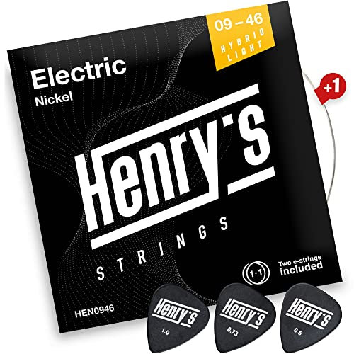 Light Gitarrensaiten E Gitarre 09-46 - Extra E1-Saite & 3 Plektren Gratis - Saiten E Gitarre Vernickelter Außenseite & Edelstahlkern - E Gitarren Saiten Hybrid Light - Electric Guitar Strings