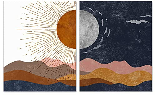 Trayosin Sonne und Mond Poster Set Boho Kunst Wandbilder Wohnzimmer Schlafzimmer,Moderne Abstrakte Bilder Wanddeko,Deko Wandposter OHNE Rahmen (40x50cm)