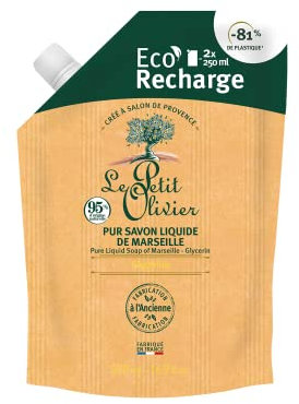 LE PETIT OLIVIER - Éco-Recharge Pur Savon Liquide De Marseille - Naturellement Glycériné - Nettoie La Peau En Douceur - 95% D'Origine Naturelle - Fabriqué En France - 500ml