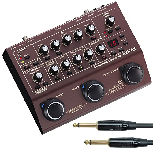 Boss AD-10 Preamp Multi-Effektgerät für Akustik-Gitarre + keepdrum Klinkenkabel