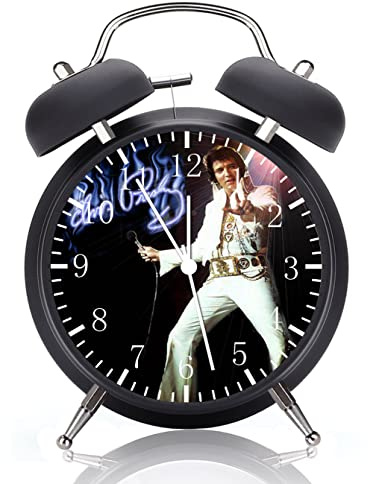 Twin Bell Elvis Alarm Desk Clock with Night Light Quite Silent Non-Ticking 4 Inches Glass Face - Great Decor for Home or Office – Best Gift Ideas for Birthday or Holidays G25