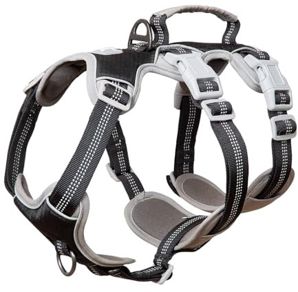 Huntboo Escape Proof Dog Harness Medium, Anti-Pull Dog Harness with Handle, Breathable, Adjustable Dog Harness Small Dog, Reflective Harnesses for Large Dogs Outdoor, Walking, Training (Black, M)