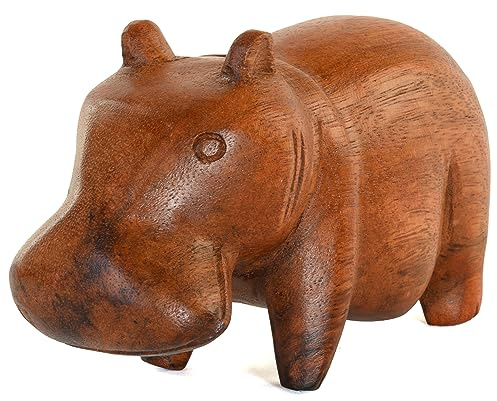 Handsnidad flodhäst i trä - hemgjord flodhäst - träflodhäst skulptur staty unik staty bordsdekoration heminredning present