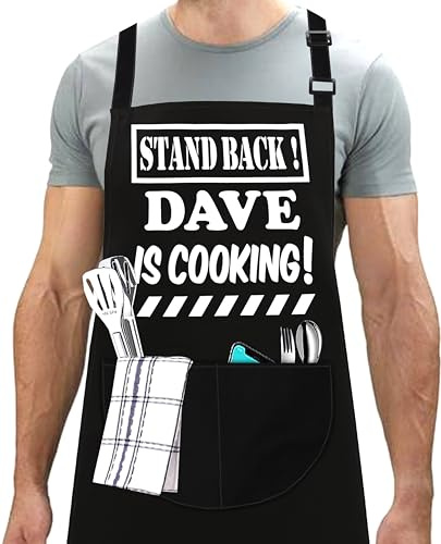 LINEN CLOSET® Adjustable Bbq Aprons for Men Funny Chef Aprons Christmas Grilling Gifts for Dad Son Father Husband with 2 Pockets-Dave Apron