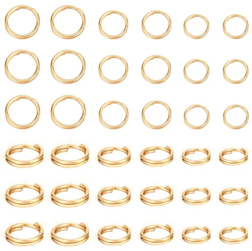 Beebeecraft 1 boîte de 300 anneaux Fendus de 3 tailles en Acier Inoxydable Plaqué Or 18 carats, Connecteurs de Joints Toriques, Doubles Boucles Fendues, Petits Anneaux Ouverts pour Bracelets 5~7 mm