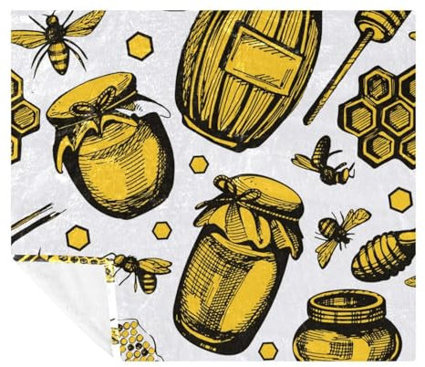 VAPOKF Yellow Bee Honeycomb and Honey Jar Soft Cozy Throw Blanket for Adult and Kids, Lightweight Microfiber Fleece Blanket for Couch Bed Sofa Travel, 59x79