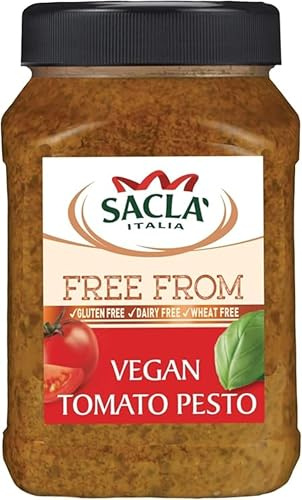 Sacla Vegan Tomato Pesto Sauce - Free From Dairy, Wheat and Gluten, Perfect with Pasta, Stuffed Tomatoes and Chickpea Salad - Made with Tomatoes, Nuts and Fragrant Basil 950g (Pack of 1)