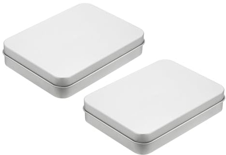sourcing map Metal Tin Box Container, 2Pcs 4.5x3.4x0.9 Inch Silver Mini Portable Metal Rectangular Empty Hinged Tins Box with Lid for Candy Tins Gift