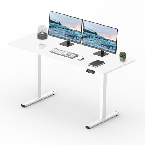 FitStand 120x60cm höhenverstellbarer Schreibtisch Elektrisches Stehpult, höhenverstellbares Stehpult mit Kopfhörerhaken, Stehpult für das Home Office mit Memory-Funktion und Kindersicherung (Weiß)