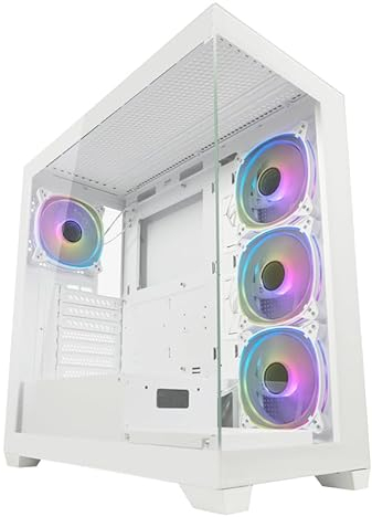 LC-Power Boîtier de jeu 715 W Seamless Pale X Midi ATX avec 4 ventilateurs ARGB de 120 mm, panneau I/O, logiciel de carte mère RVB, vitre avant et latérale en verre trempé (blanc)