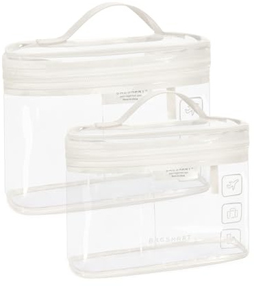 BAGSMART TSA-zugelassener Kulturbeutel, 2er-Pack Transparenter Make-up-Kosmetikbeutel-Organizer, Reisetasche in Quart-Größe für Toilettenartikel, Reisezubehör fürs Handgepäck,Weiß, 2 Stück