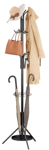 Kitsanery Coat Rack Freestanding,Metal Coat Tree with Umbrella Holder,Hat and Coat Rack Stand for Entryway, Hallway, Living Room, Bedroom (Black)