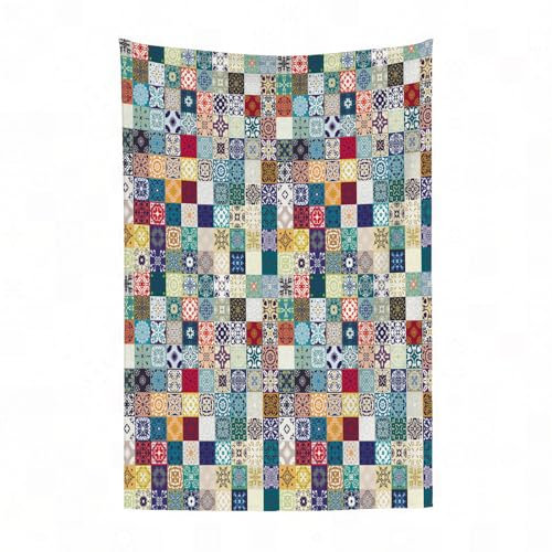 EYLOZS Plaid Couverture en Flanelle Super Douce - Couverture Douce et Légère pour Lit, Canapé, Camping et Voyage,Motif de mosaïque en patchwork floral. Ornements en mosaïque de carreaux carré100x130cm