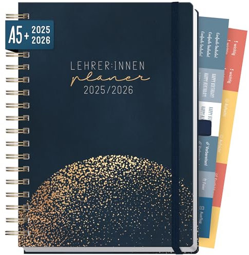 Häfft® Lehrer-Planer 2025/2026 A5 + Deluxe Golden Earth Hardcover Lehrerkalender, Schuljahresplaner mit Spiralbindung, Schulplaner - nachhaltig & klimafreundlich