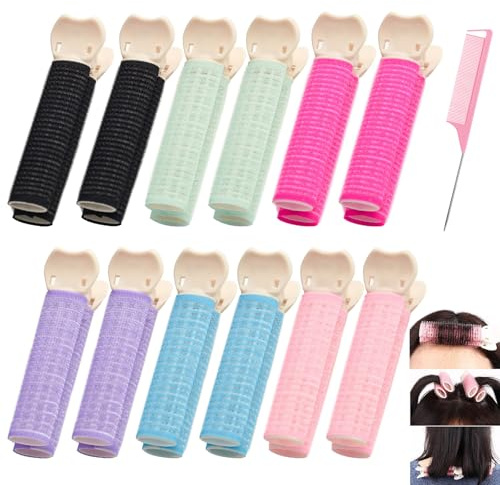 12 Natürliche Flauschige Lockenwickler Volumen Clips Haare Ansatz Volumen Klammer Kommt mit 1 Kamm Schädigt das Haar Nicht Geeignet für Frauen und Mädchen (6 Farben)