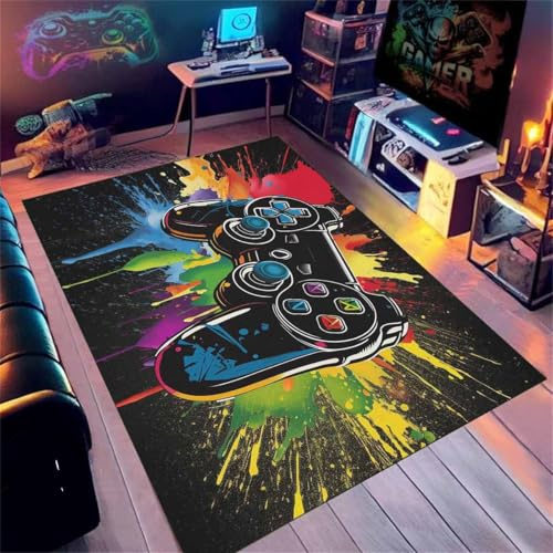 PEIHUODAN Alfombra Habitacion Juvenil Niños Infantil, Alfombra Gamer Suelo Gaming Room Decor Carpet, Patrones Gamepad Graffiti,algombras Salón Grandes Antideslizante, Rugs (Color 5,140x200cm)