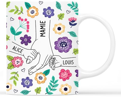 Cadeau Plus Mug Personnalisé Prénom - La Main De Maman - Cadeau Personnalisé Mamie, Tasse Personnalisée Mamie (Modèle #9)