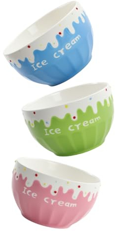 ZIAYIDAR Ice Cream Bowls, Reusable Serving Bowls for Cereal, Soup, Salad, Fruit, Yogurt, Dessert, Snack | Cute Hand Painted Ceramic Bowl Set of 3, Microwave, Oven, Dishwasher, Refrigerator Safe