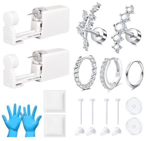 AVYRING 16 g öronpiercingkit för broskhelix conch tragus piercing, smärtfri engångspiercingpistolkit med platt rygg, örhängen, hemma, självöronpiercingkit verktyg och tillbehör, 1.2 millimeters