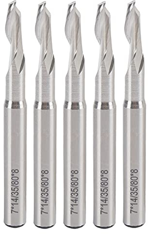 Einzelflöte Spiral End Mill Set | 5pcs Hochgeschwindigkeitsstahl CNC Router Bits 8x7x14x80mm | Genauer Fräser für Holzbearbeitung / Metallbearbeitung / CNC -Bearbeitung