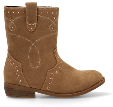 Etika Botas Camperas para Niña, Botín Estilo Cowboy con Tachuelas y Tacón Bajo de 3cm, Cierre con Cremallera, Modelo 110555 Taupe - 32