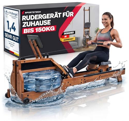 Rudergerät für Zuhause mit Wasser- oder Magnetwiderstand, bis 150 kg, LED-Display, App kompatibel, Dual Slide Rail, leise, ergonomischer Sitz, Ganzkörpertraining, vertikal verstaubar, PROwer/WRX500